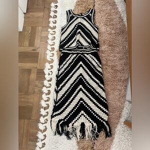 NWT 2 piece Ultra Pink-Black and White Chevron Knit Top and Skirt